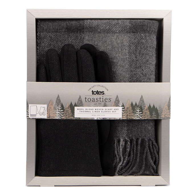totes Mens Wool Blend Check Scarf and Thermal Lined Glove Gift Set Multi Extra Image 2